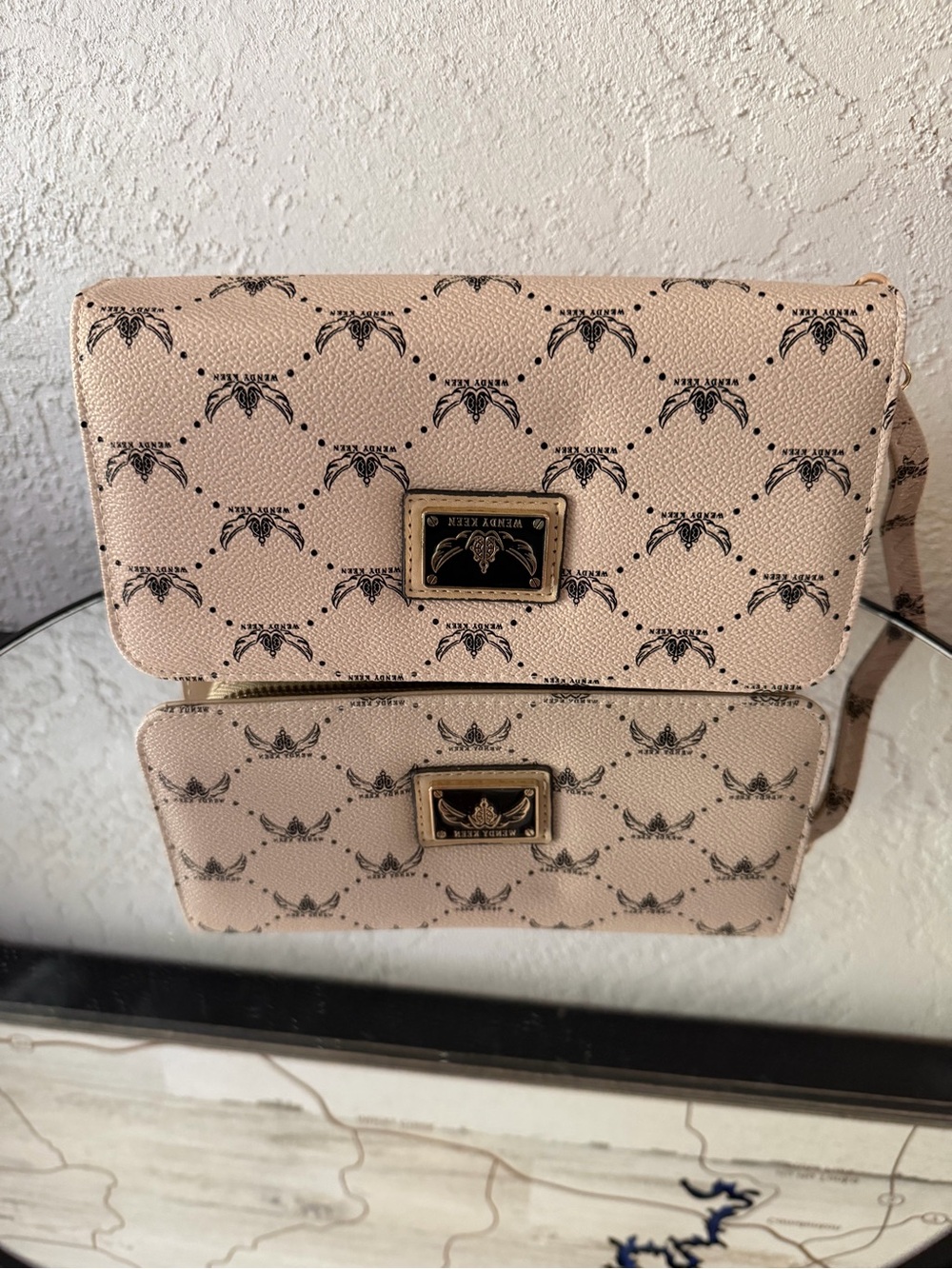 New Neutral Pink Patterned Wristlet Clutch